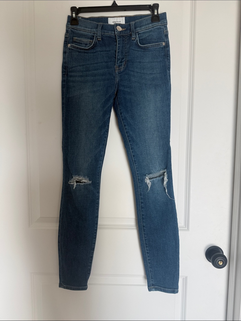 Current/Elliott Blue Distressed Skinny Jeans